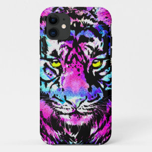 Capa Para iPhone 11 Retrato da cabeça do Neon Pink Tiger iPhone 11 Cas