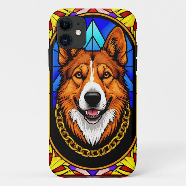 Capa Para iPhone 11 Retrato de Cachorro em Vidro Estampado (Verso)