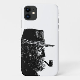 Capa Para iPhone 11 Retrato de Pontos e Linhas: Velho Sábio Fumando um