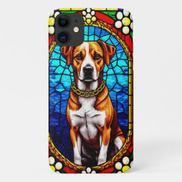 Capa Para iPhone 11 Retrato em Vidro Colorido de um Cachorro com Corre