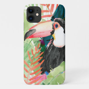 Capa Para iPhone 11 Retrato tucano com folhas tropicais