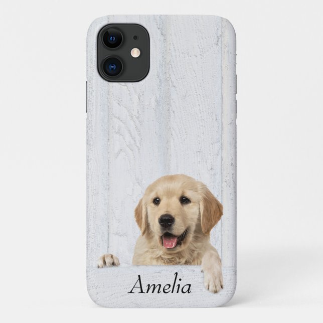 Capa Para iPhone 11 Retriever de ouro em madeira de malha (Verso)