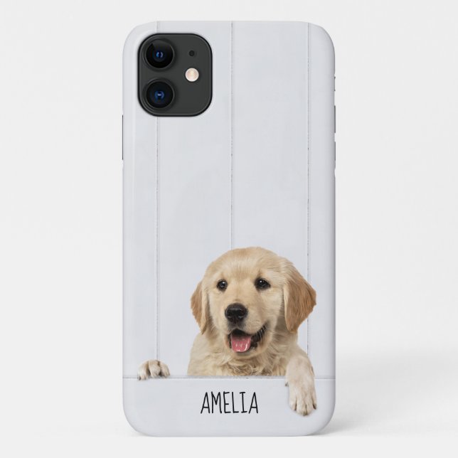 Capa Para iPhone 11 Retriever de ouro em madeira de malha (Verso)