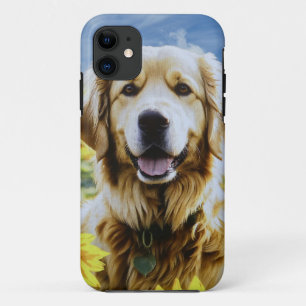 Capa Para iPhone 11 Retriever de ouros em um Campo de Girassol