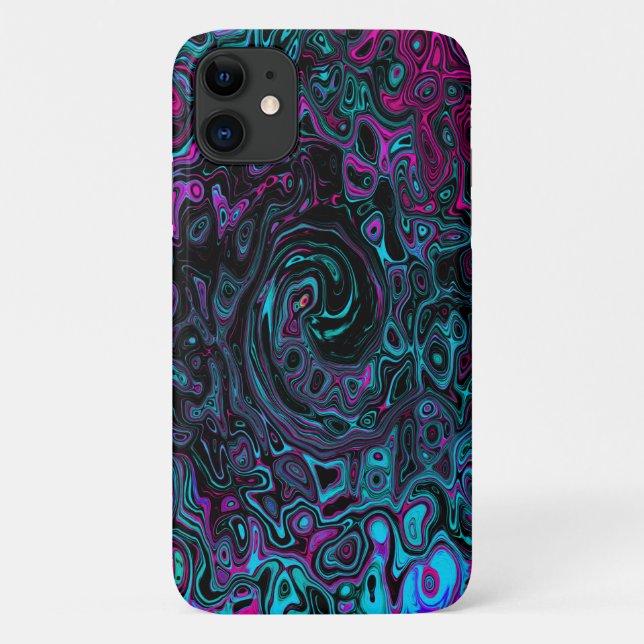 Capa Para iPhone 11 Retro Aqua Magenta e Abstrato preto (Verso)
