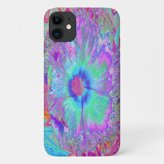Capa Para iPhone 11 Retro Arco-Íris Psicodélico Hibisco Azul (Verso)