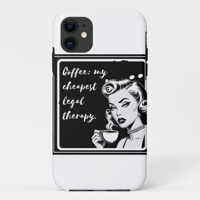 Capa Para iPhone 11 Retro black and white design with the phrase “Coff (Verso)