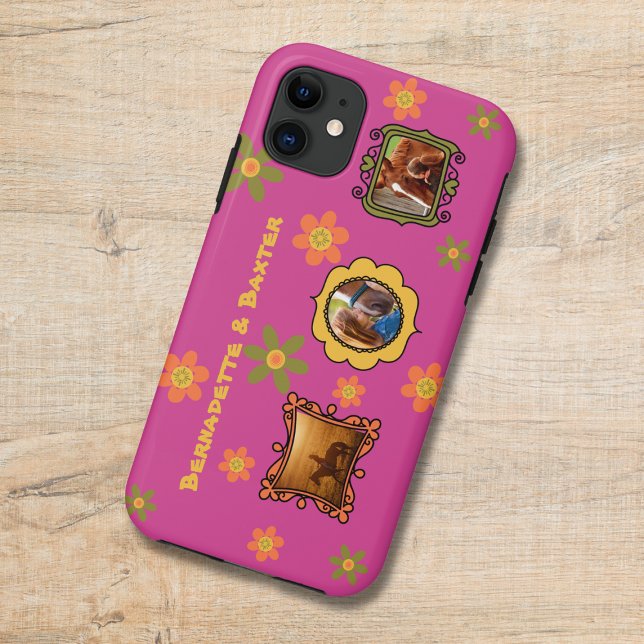 Capa Para iPhone 11 Retro Daisy 3 Photo Horse Pet Collage and Name (Criador carregado)