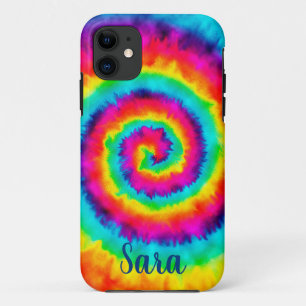 Capa Para iPhone 11 Retro Espiral Rainbow Tie Dye