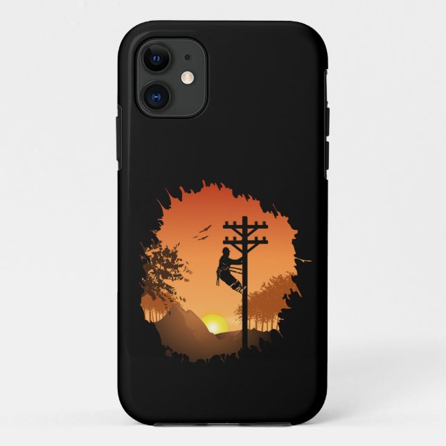 Capa Para iPhone 11 Retro Lineman Sunset Padre Electric Cable Lineman (Verso)