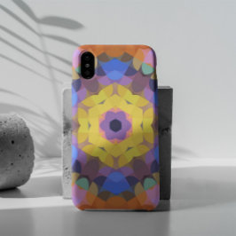 Capa Para iPhone 11 Retro Mandala Flor Amarelo Azul e Laranja