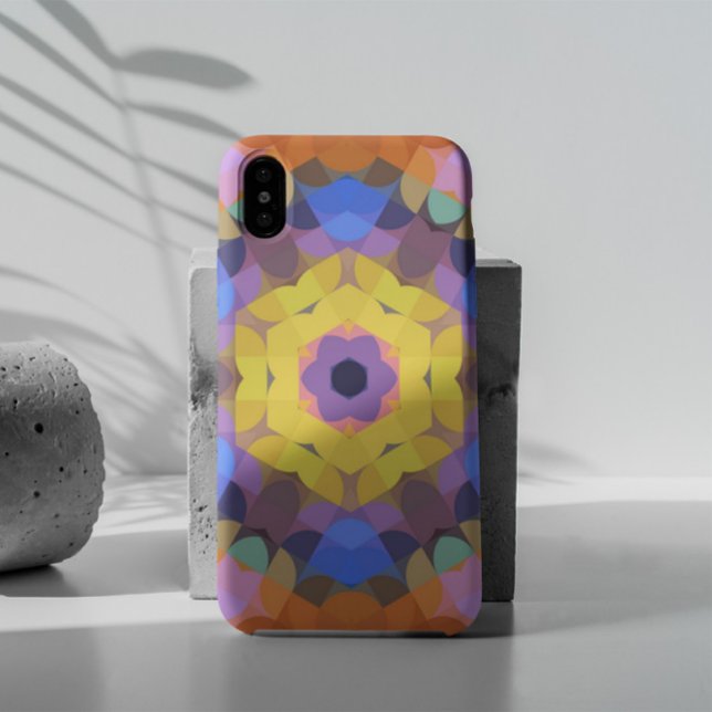 Capa Para iPhone 11 Retro Mandala Flor Amarelo Azul e Laranja (Criador carregado)