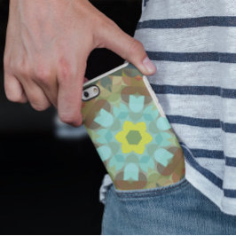 Capa Para iPhone 11 Retro Mandala Flor Amarelo Azul e Marrom