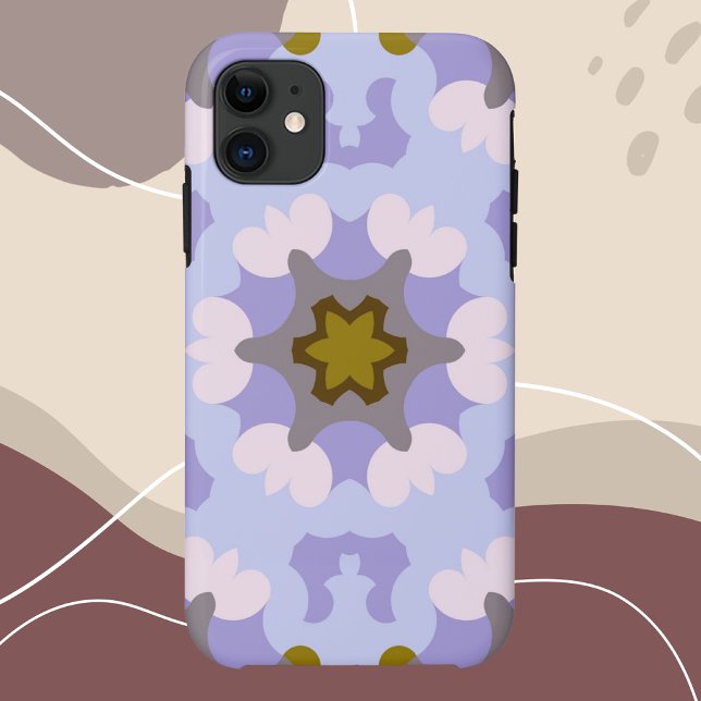 Capa Para iPhone 11 Retro Mandala Flor Amarelo Azul e Púrpura (Criador carregado)