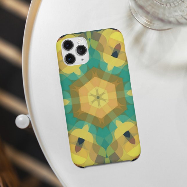 Capa Para iPhone 11 Retro Mandala Flor Amarelo Azul e Verde (Criador carregado)