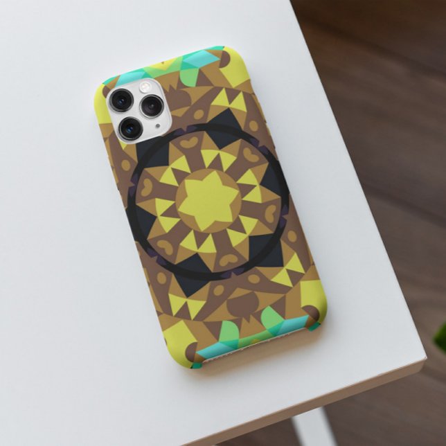 Capa Para iPhone 11 Retro Mandala Flor Amarelo Azul e Verde (Criador carregado)