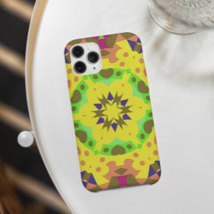 Capa Para iPhone 11 Retro Mandala Flor Amarelo Laranja Verde e Rosa