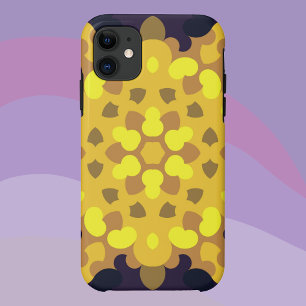 Capa Para iPhone 11 Retro Mandala Flor Amarelo Roxo e Verde