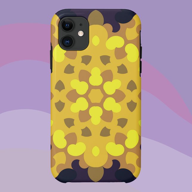 Capa Para iPhone 11 Retro Mandala Flor Amarelo Roxo e Verde (Criador carregado)