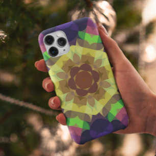Capa Para iPhone 11 Retro Mandala Flor Amarelo Verde e Azul