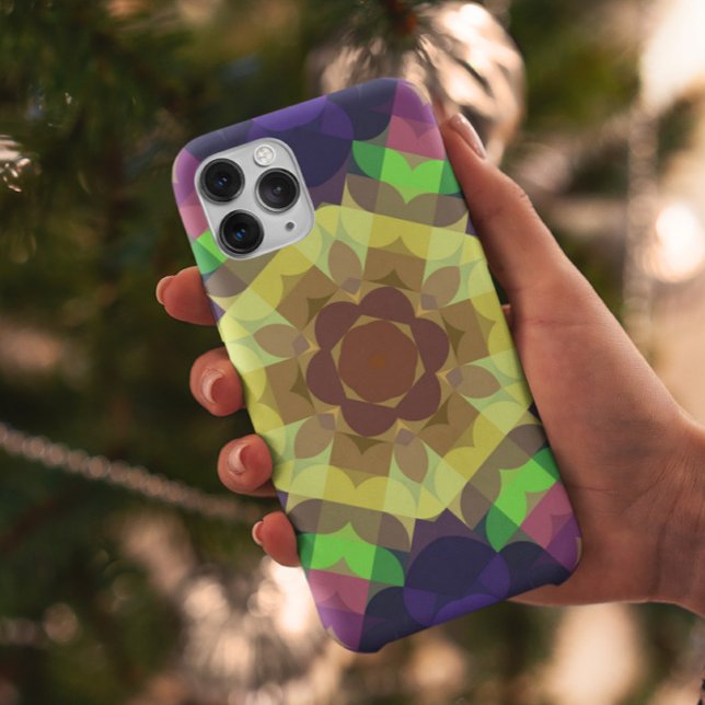 Capa Para iPhone 11 Retro Mandala Flor Amarelo Verde e Azul (Criador carregado)