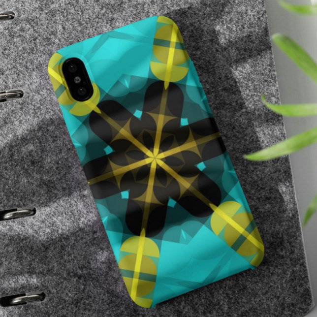 Capa Para iPhone 11 Retro Mandala Flor Azul Amarelo e Preto (Criador carregado)