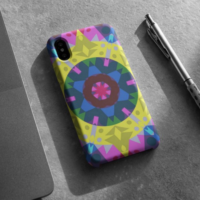 Capa Para iPhone 11 Retro Mandala Flor Azul Amarelo e Rosa (Criador carregado)