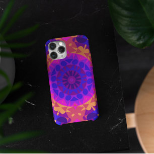 Capa Para iPhone 11 Retro Mandala Flor Azul Cor-de-rosa e Laranja