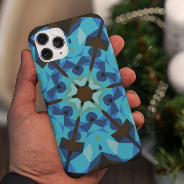 Capa Para iPhone 11 Retro Mandala Flor Azul e Laranja (Criador carregado)