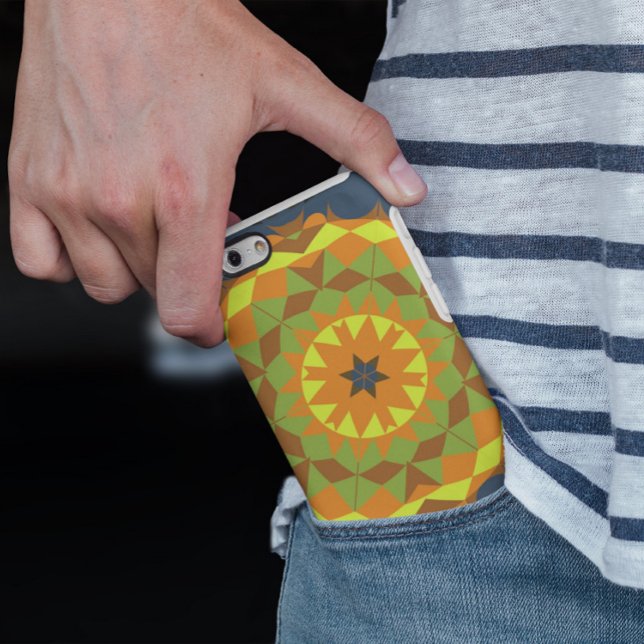 Capa Para iPhone 11 Retro Mandala Flor Azul Laranja e Amarelo (Criador carregado)