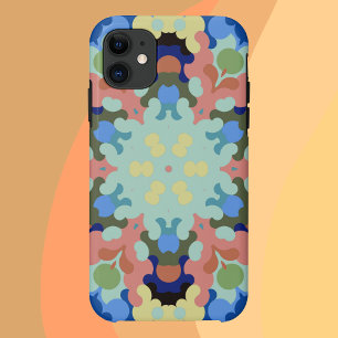 Capa Para iPhone 11 Retro Mandala Flor Azul, Rosa e Amarelo