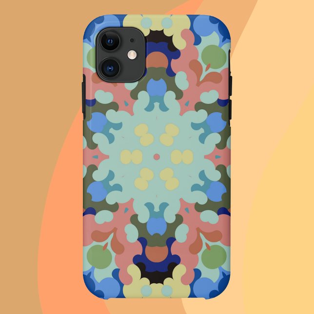 Capa Para iPhone 11 Retro Mandala Flor Azul, Rosa e Amarelo (Criador carregado)