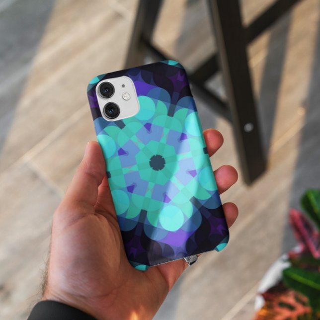 Capa Para iPhone 11 Retro Mandala Flor Azul Roxo e Verde (Criador carregado)