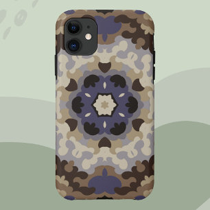 Capa Para iPhone 11 Retro Mandala Flor Azul Tan e Castanho