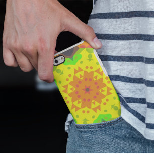 Capa Para iPhone 11 Retro Mandala Flor Laranja Amarelo e Verde