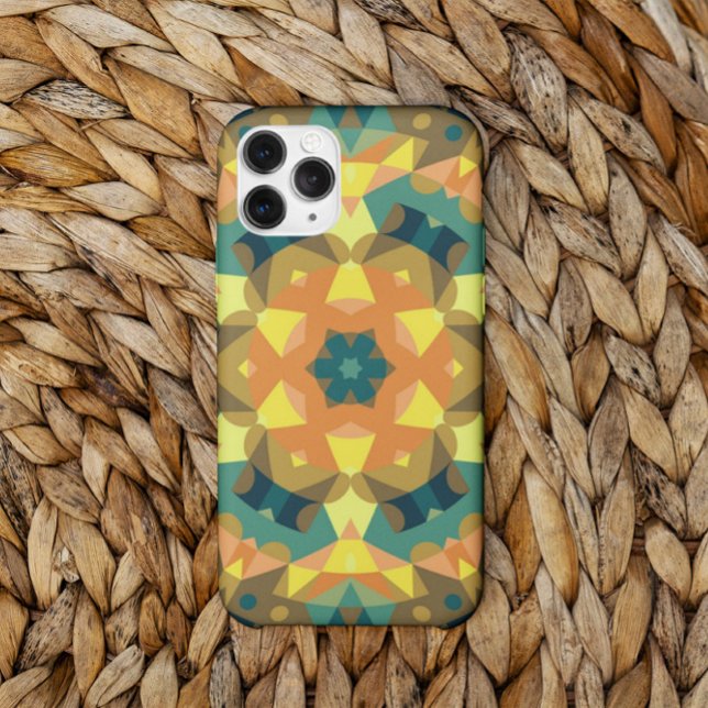 Capa Para iPhone 11 Retro Mandala Flor Laranja Amarelo e Verde (Criador carregado)