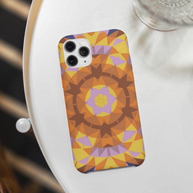 Capa Para iPhone 11 Retro Mandala Flor Laranja Azul e Amarelo (Criador carregado)