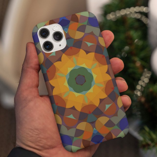 Capa Para iPhone 11 Retro Mandala Flor Laranja Azul e Verde (Criador carregado)
