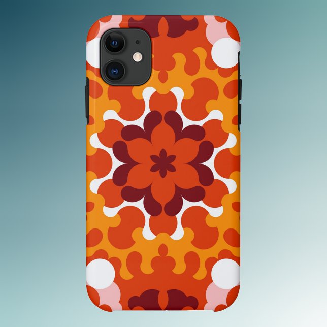 Capa Para iPhone 11 Retro Mandala Flor Laranja Branco e Amarelo (Criador carregado)