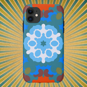 Capa Para iPhone 11 Retro Mandala Flor Laranja Branco e Azul