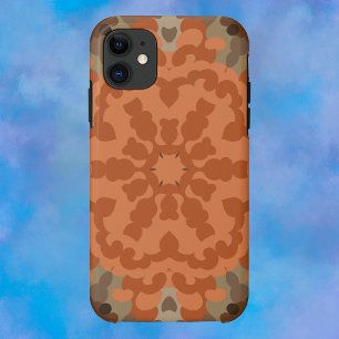 Capa Para iPhone 11 Retro Mandala Flor Laranja e Tan
