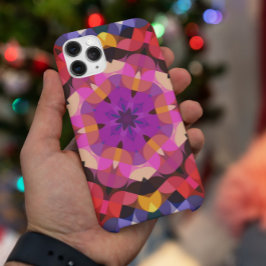 Capa Para iPhone 11 Retro Mandala Flor Púrpura Rosa e Amarelo