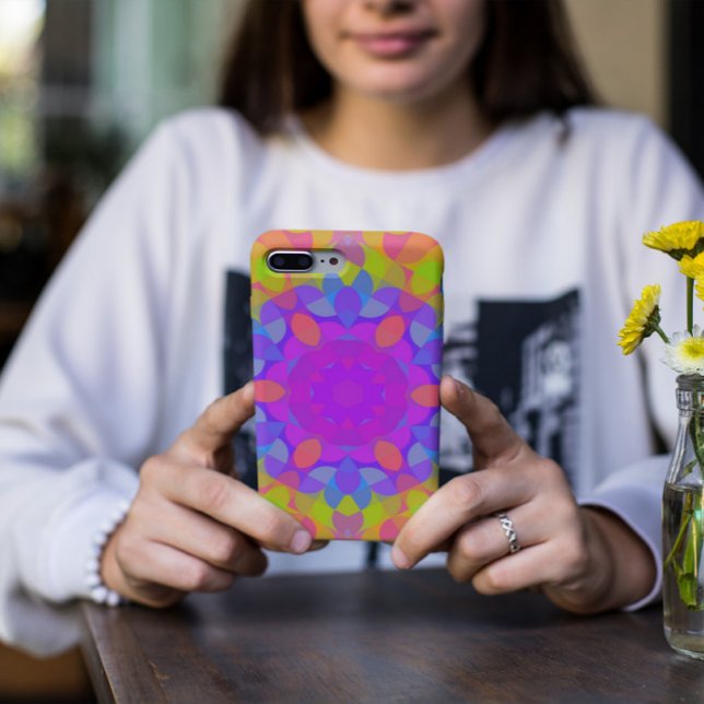 Capa Para iPhone 11 Retro Mandala Flor Rosa Verde e Azul (Criador carregado)
