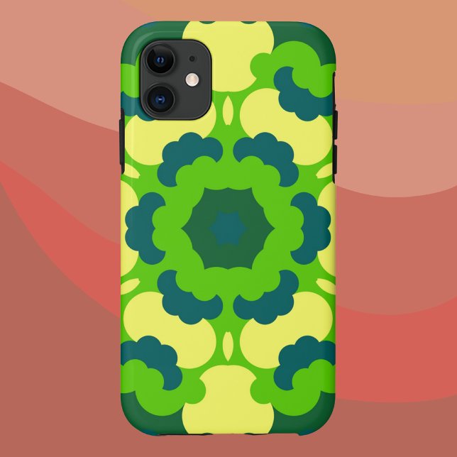 Capa Para iPhone 11 Retro Mandala Flor Verde Amarelo e Azul (Criador carregado)