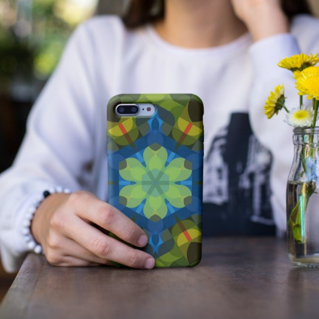Capa Para iPhone 11 Retro Mandala Flor Verde Azul e Laranja (Criador carregado)