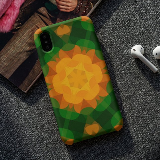 Capa Para iPhone 11 Retro Mandala Flor Verde e Laranja (Criador carregado)