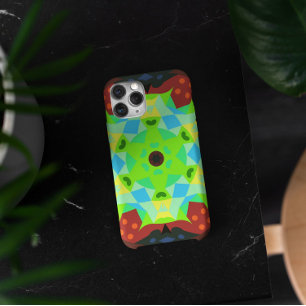 Capa Para iPhone 11 Retro Mandala Flor Verde Vermelho e Azul