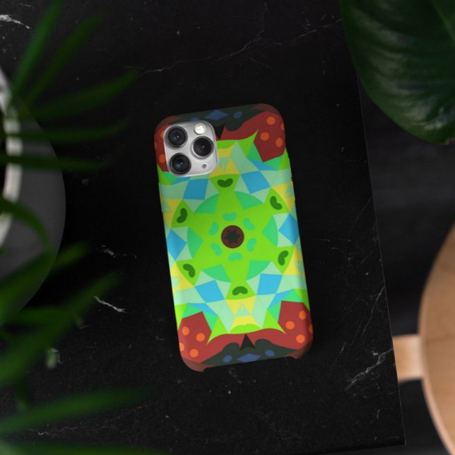 Capa Para iPhone 11 Retro Mandala Flor Verde Vermelho e Azul (Criador carregado)