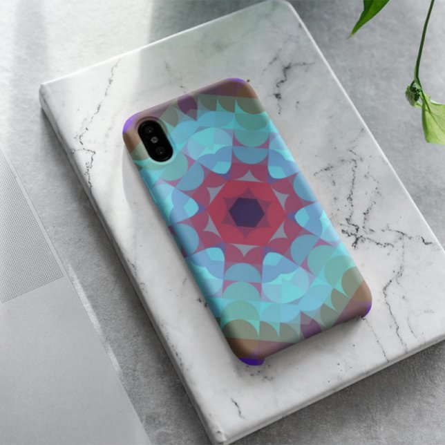 Capa Para iPhone 11 Retro Mandala Flor Vermelho Azul e Púrpura (Criador carregado)