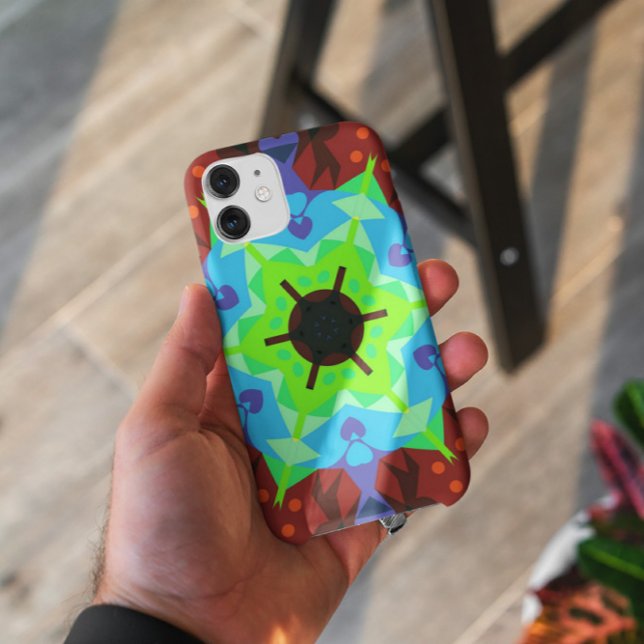 Capa Para iPhone 11 Retro Mandala Flor Vermelho Azul e Verde (Criador carregado)